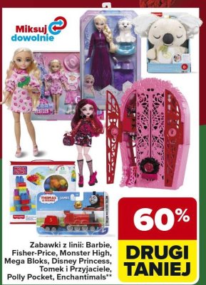 Zabawki Barbie, Fisher-Price, Monster High, Mega Bloks, Disney Princess, Tomek i Przyjaciele, Polly Pocket, Enchantimals promocja w Carrefour