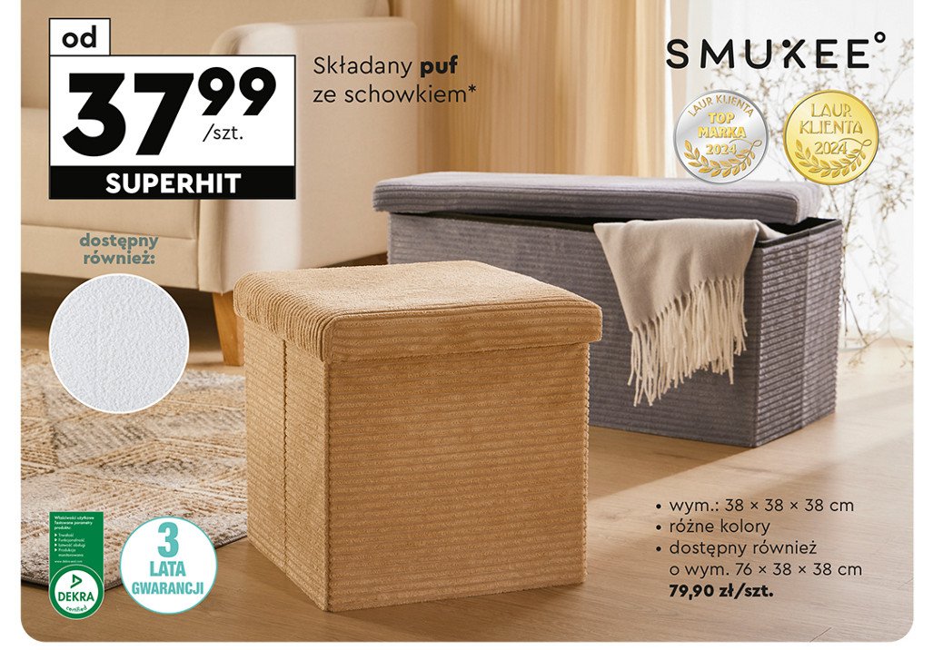 Puf składany 38 x 38 x 38 cm Smukee home promocja