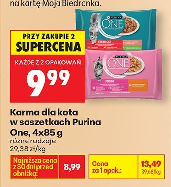 Karma dla kota w saszetkach Purina One różne rodzaje 4x85g promocja w Biedronka