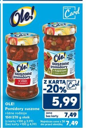 Pomidory suszone z kaparami w oleju z ziołami Ole! promocja