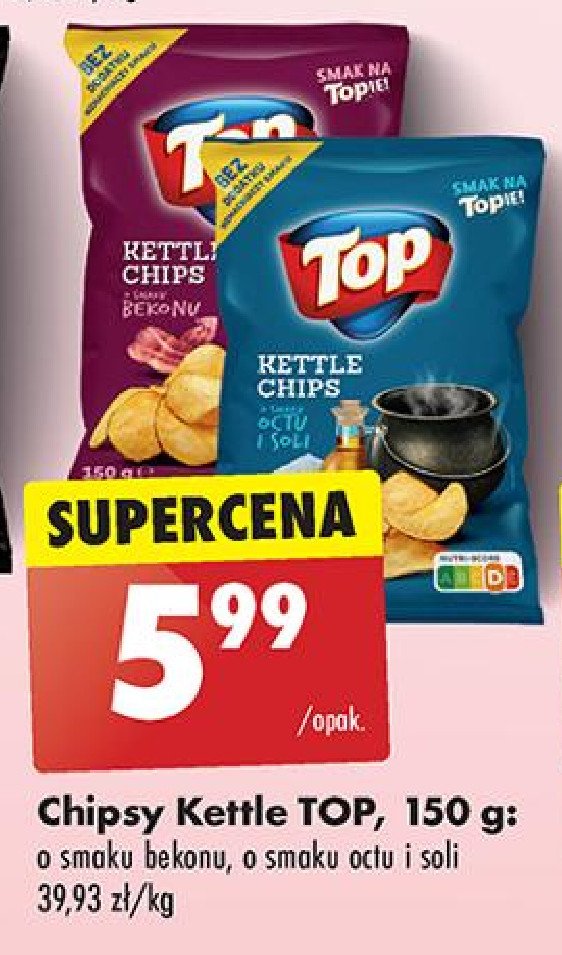 Chipsy kettle o smaku bekonu Top chips Top (biedronka) promocja