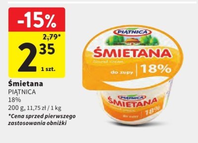 Śmietana Piątnica 18% promocja w Intermarche