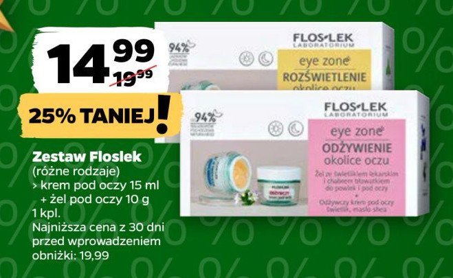 Zestaw w pudełku rozświetlenie: krem pod oczy 15 ml + żel pod oczy 10 g Floslek zestaw promocja