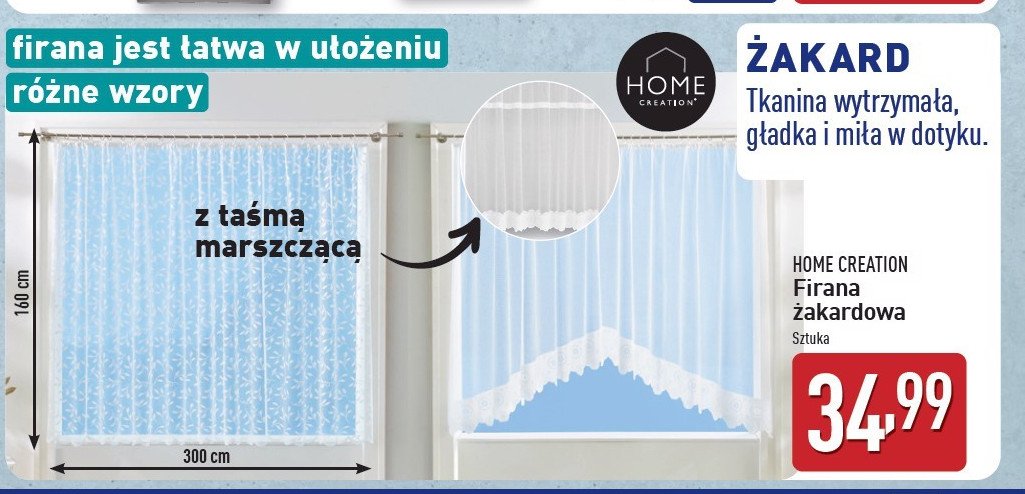 Firana żakardowa z taśmą marszczącą 160 x 300 cm Home creation promocja