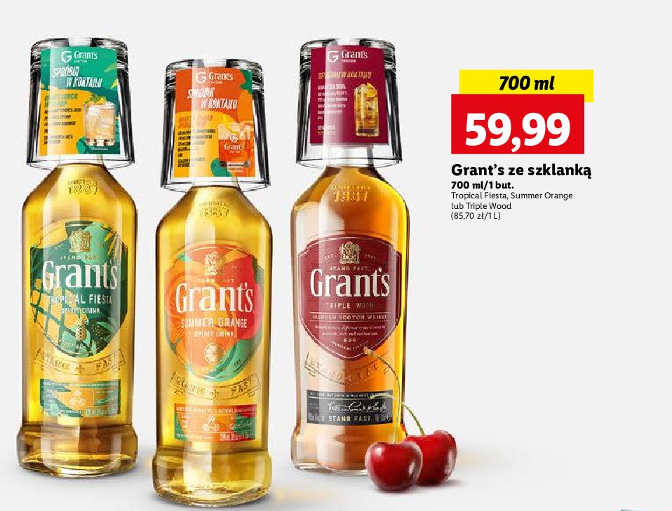 Whisky + szklanka Grant's triple wood promocja