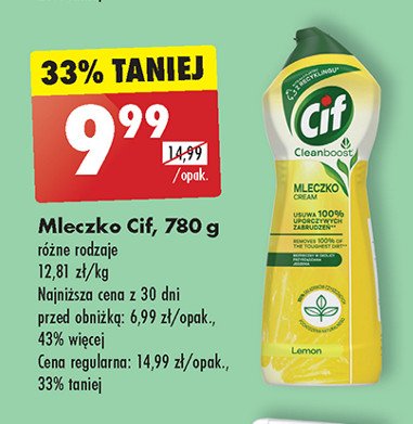 Mleczko do czyszczenia z mikrokryszta艂kami lemon Cif cream promocja