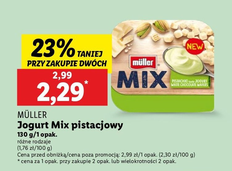 Jogurt pistacjowy z wafelkami w białej czekoladzie Muller mix promocja