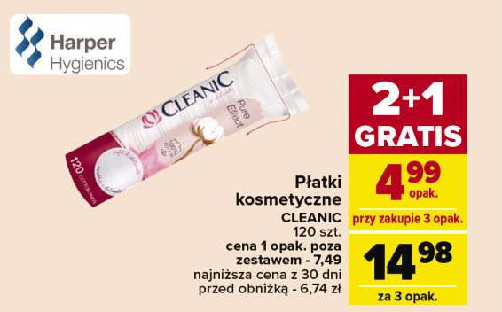 Płatki kosmetyczne pure effect okrągłe Cleanic promocja w Carrefour Market