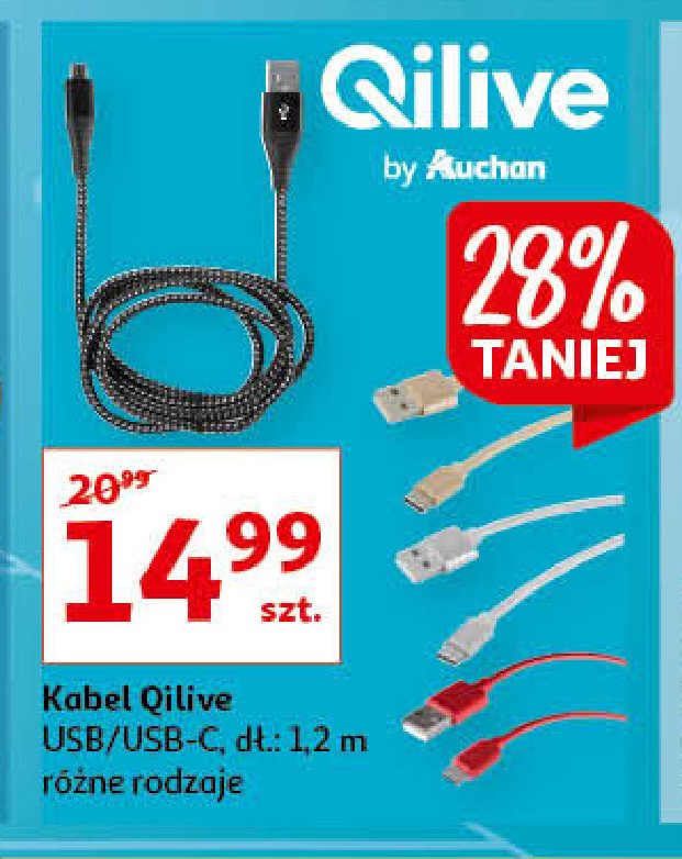 Kabel usb/usb-c 1.2 m Qilive promocja