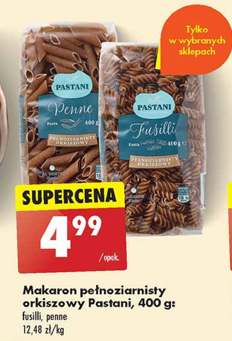 Makaron penne pełnoziarnisty orkiszowy Pastani promocja w Biedronka