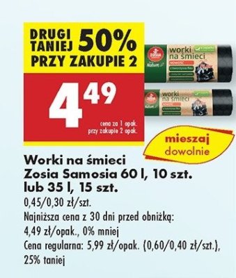 Worki na śmieci z taśmą 60l zapach zielonej herbaty Zosia samosia promocja