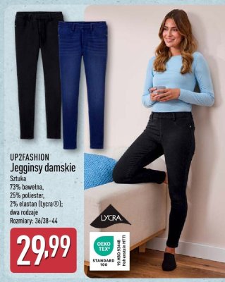 Legginsy damskie UP2FASHION sztuka 73% bawełna, 25% poliester, 2% elastan (Lycra®); dwa rodzaje rozmiary 36/38-44 promocja w Aldi