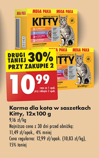 Karma dla kota w saszetkach 3 x wołowina, jagnięcina i marchewka w sosie, 3 x kurczak, kaczka i zielony groszek w sosie, 3 x indyk, królik i marchewka w sosie, 3 x łosoś z pstrągiem w galarecie Kitty promocja