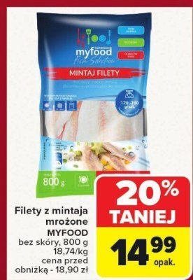 Filety z mintaja mrożone MYFOOD bez skóry promocja w Carrefour