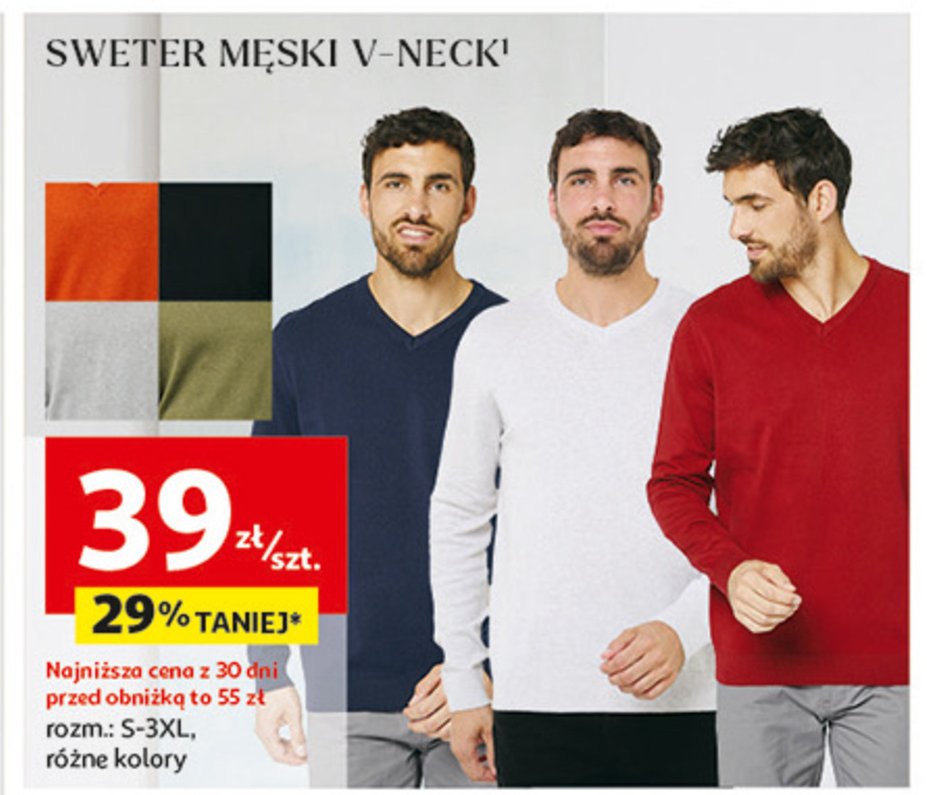 Sweter męski v-neck s -3xl Auchan inextenso promocja