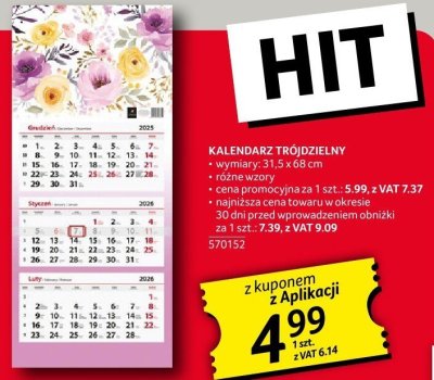 Kalendarz trójdzielny promocja w Selgros