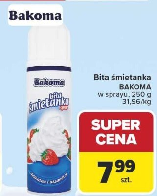 Bita śmietanka BAKOMA w sprayu, 250g 31,96/kg promocja w Carrefour