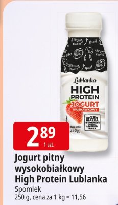 Jogurt pitny wysokobiałkowy High Protein Lublanka Spomlek promocja w Leclerc