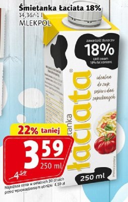 Śmietanka Łaciata 18% 250 ml MLEKPOL promocja w Prim Market