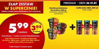 Zestaw: Kaszka proteinowa Go Active, 200 g + Caffe latte GBS, 250 ml różne rodzaje promocja w Biedronka