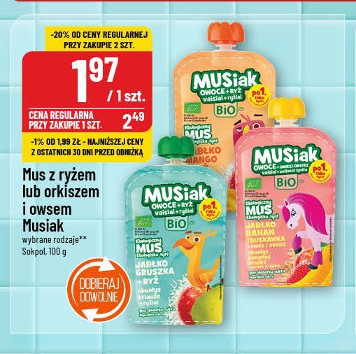 Mus jabłko banan truskawka MUSIAK promocja w POLOmarket