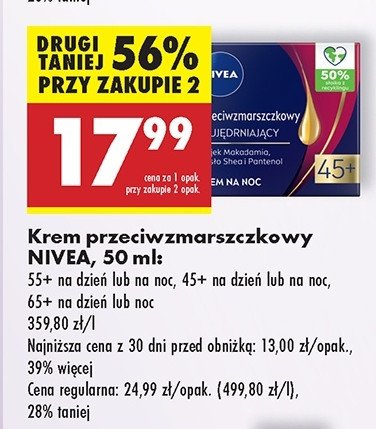 Krem przeciwzmarszczkowy + rewitalizujący z olejkiem z awokado 55+ noc Nivea promocja