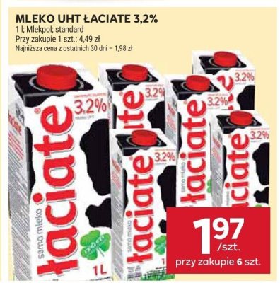 Mleko UHT Łaciate 3,2% promocja w Stokrotka