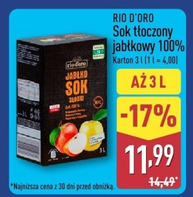 Sok tłoczony jabłkowy 100% Rio D'Oro promocja w Aldi