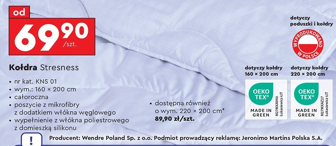 Kołdra antystress 160 x 200 cm promocja w Biedronka