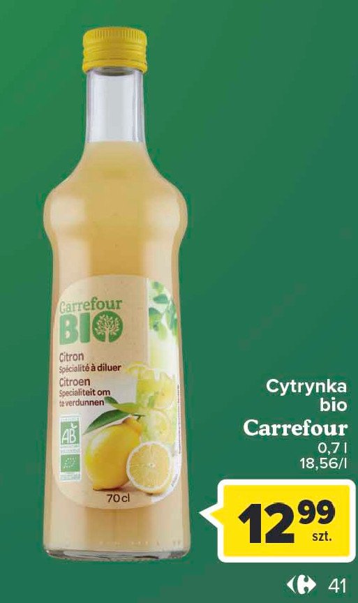 Baza do przygotowywania napojów cytrynowa Carrefour bio promocja