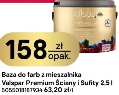 Baza do farb z mieszalnika Valspar Premium Ściany i Sufity 2,5 l promocja w Castorama