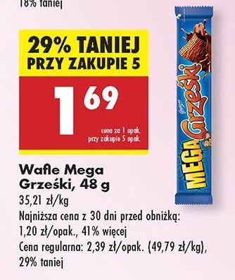 Wafelek kakaowy w czekoladzie deserowej Grześki mega promocja w Biedronka