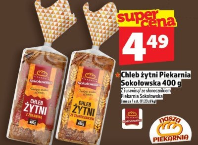 Chleb żytni Piekarnia Sokolowska 400 g promocja w TOPAZ