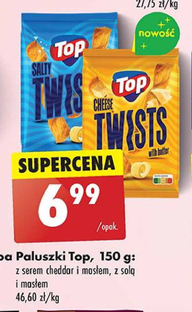 Paluszki twists z serem cheddar Top pub Top (biedronka) promocja