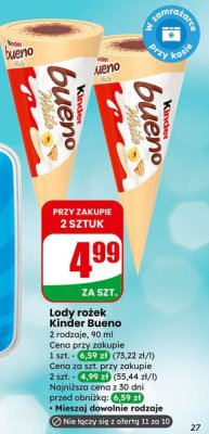 Lody rożek Kinder Bueno White promocja w Dino
