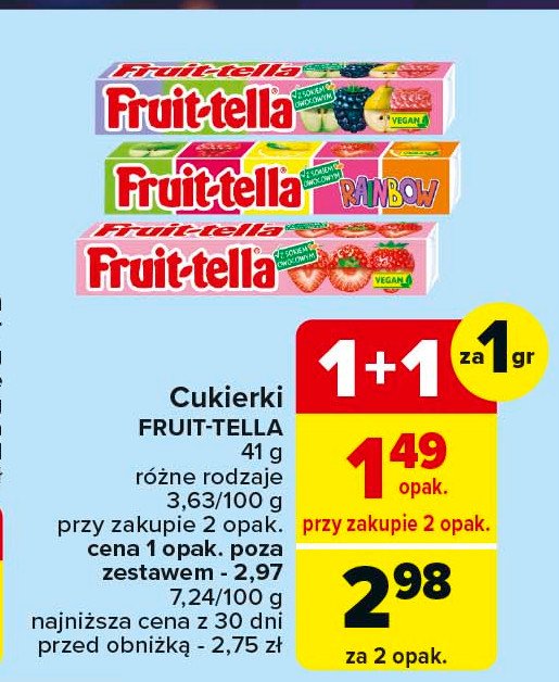 Cukierki do żucia rainbow Fruittella classic promocja w Carrefour Market