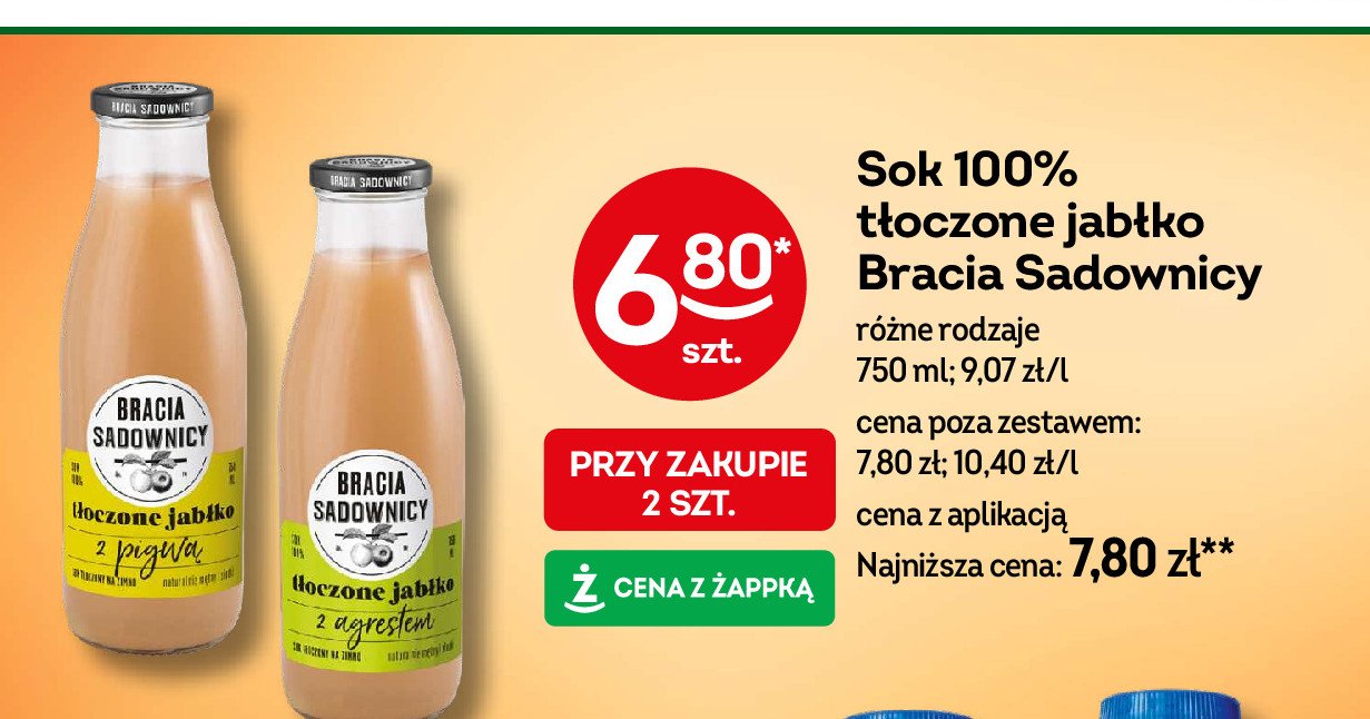 Sok tłoczone jabłko z agrestem Bracia sadownicy promocja w Żabka