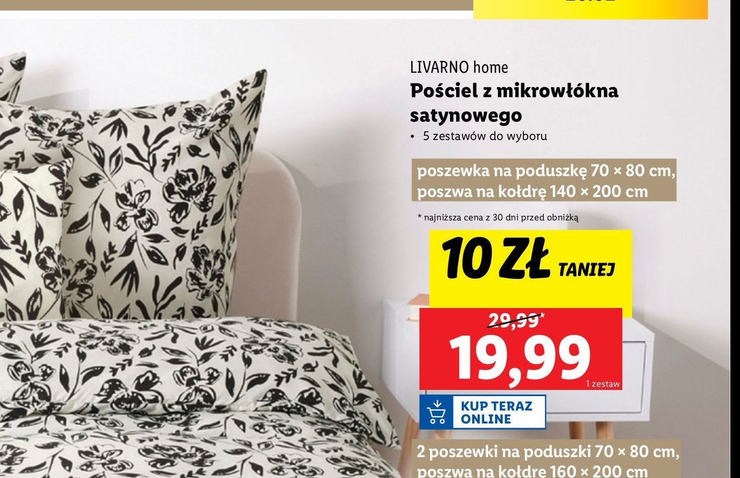 Komplet pościeli dwustronnej z mikrowłókna satynowego 140 x 200 + 70 x 80 cm promocja w Lidl