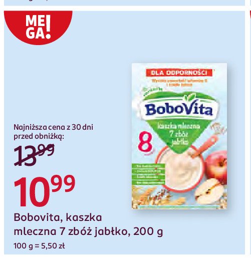 Kaszka mleczna 7 zbóż jabłko Bobovita porcja zbóż promocja w Rossmann