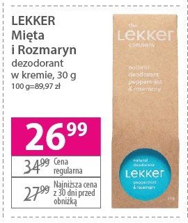 Dezodorant naturalny peppermint & rosemary Lekker promocja