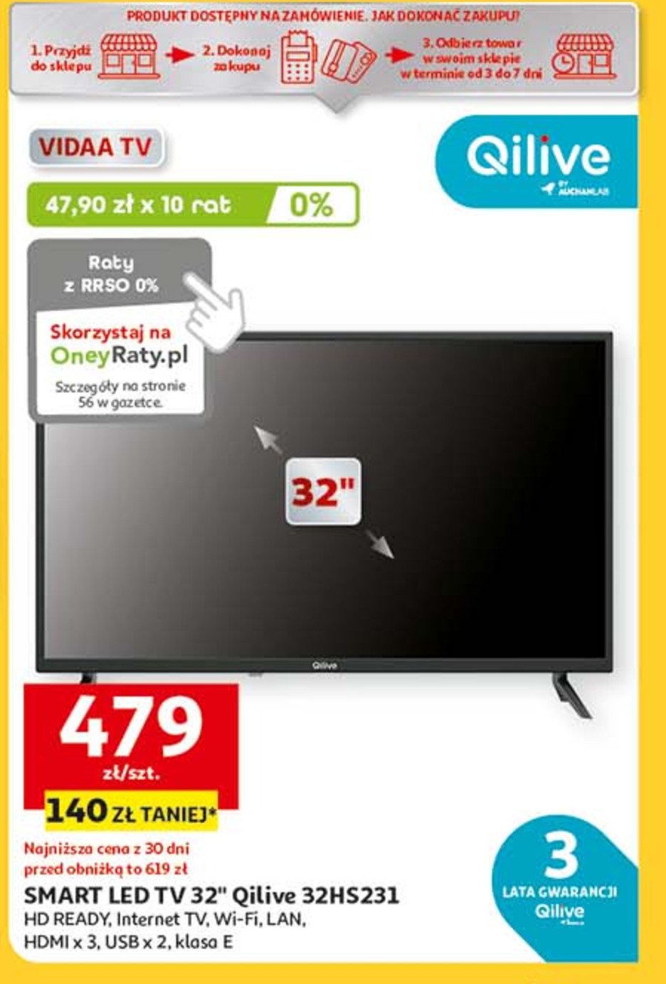 Telewizor 32'' 32hs231 Qilive promocja w Auchan