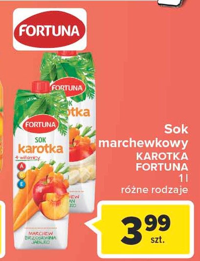 Sok marchew brzoskwinia jabłko + witaminy ace Fortuna promocja