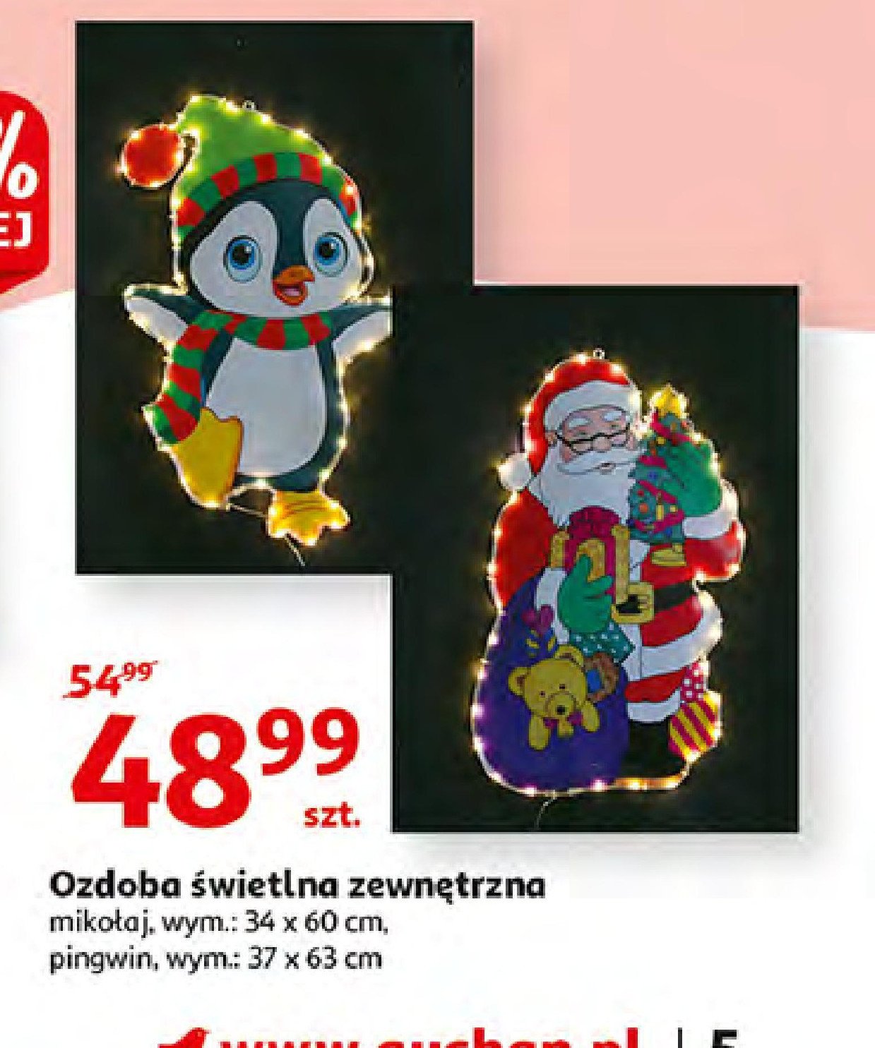 Ozdoba 艣wietlna zewn臋trzna miko艂aj 34 x 60 cm promocja