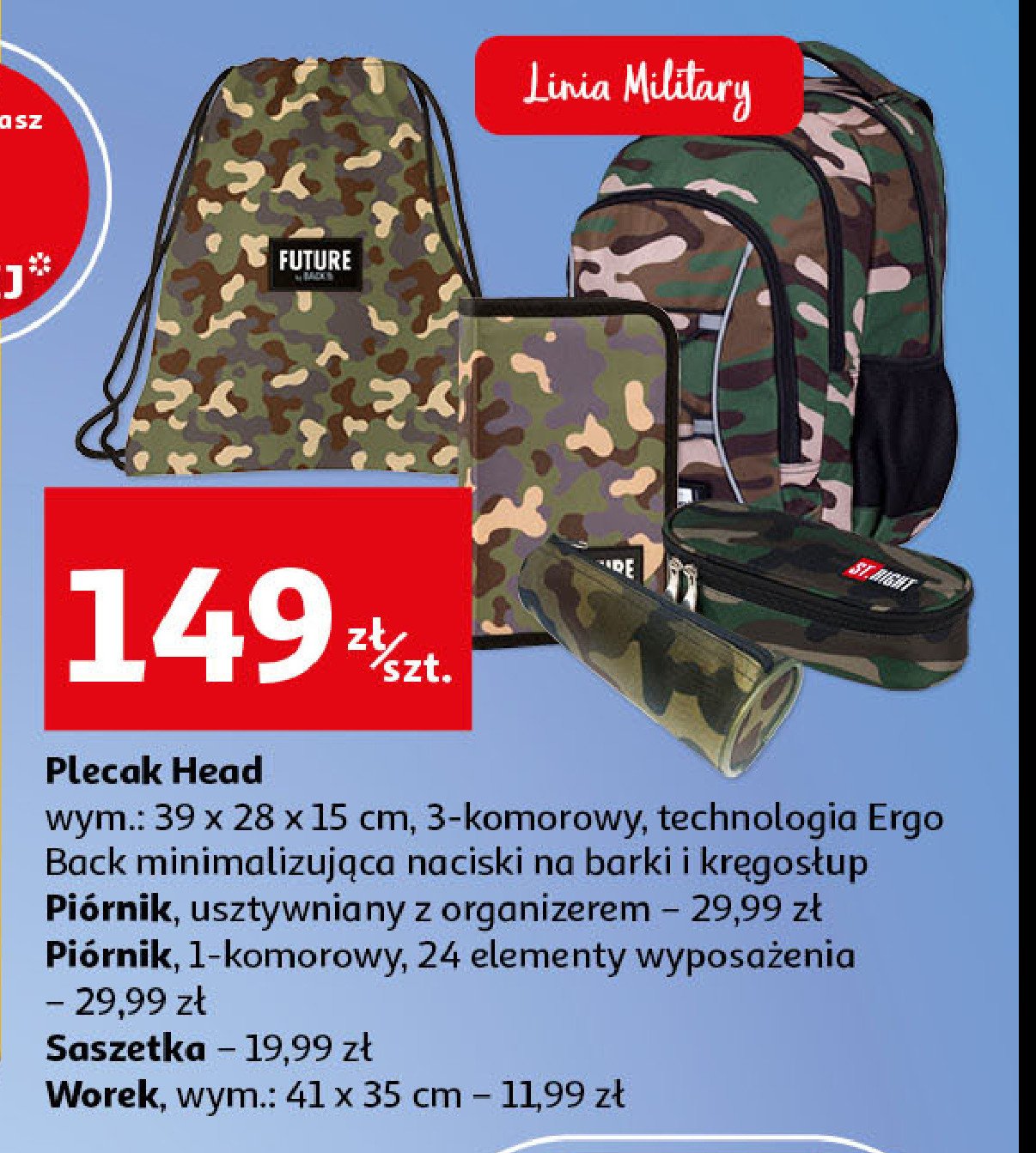 Plecak 3-komorowy 39 x 28 x 15 cm military Astra head promocja