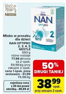 Mleko w proszku dla dzieci NAN OPTIPRO 2 promocja w Carrefour