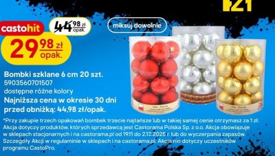 Bombki szklane 6 cm 20 szt. różne kolory promocja w Castorama