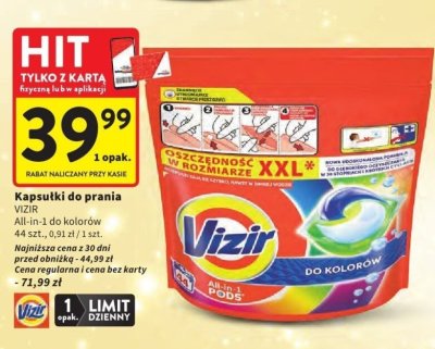 Kapsułki do prania VIZIR All-in-1 do kolorów 44 szt. promocja w Intermarche