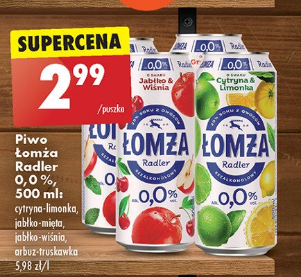 Piwo ŁOMŻA RADLER 0.0% ARBUZ I TRUSKAWKA promocja