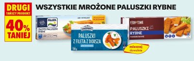 Wszystkie mrożone paluszki rybne drugi -40% taniej promocja w Biedronka