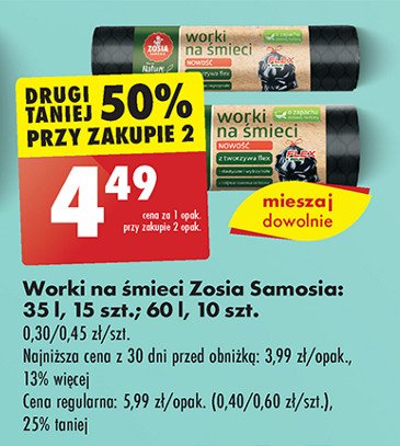 Worki na śmieci z taśmą 60l zapach zielonej herbaty Zosia samosia promocja